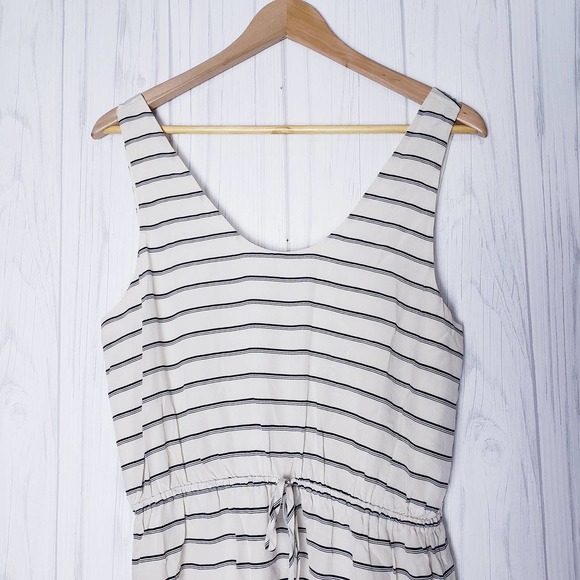 Joie Size M Silk Dress Chariot Navy Stripe Popover Drawstring Scoop Neck Lined - Picture 4 of 10